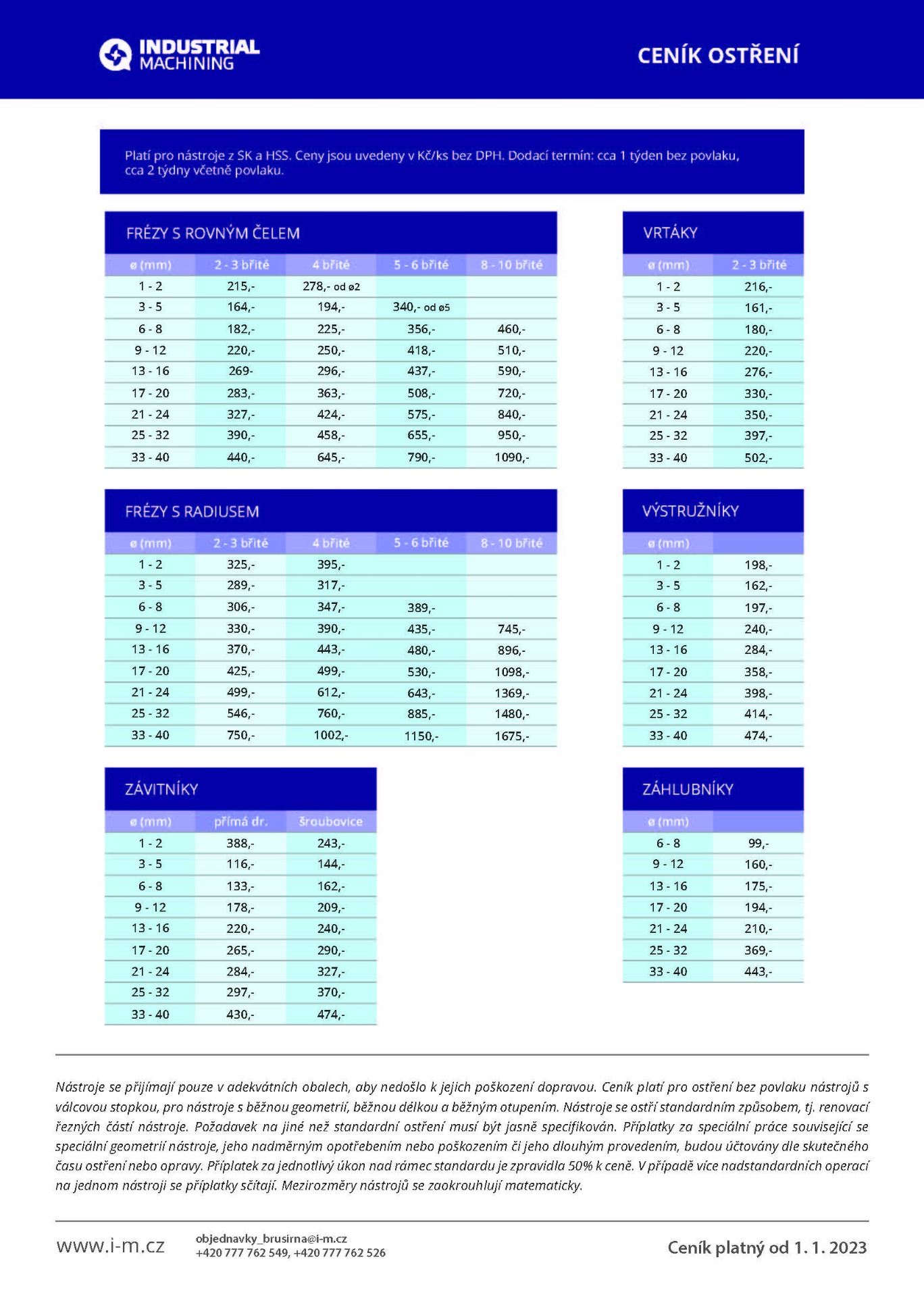 Nabídka ostření nástrojů